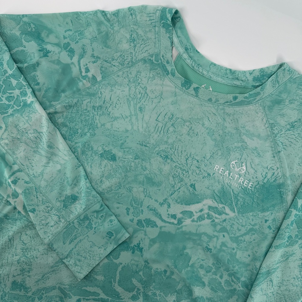 Realtree Fishing Performance Shirt Women 2XL Teal‎ Camo Mesh Vent Long Sleeve